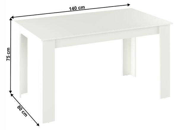 KONDELA Jedálenský stôl, biela, 140x80 cm, GENERAL NEW