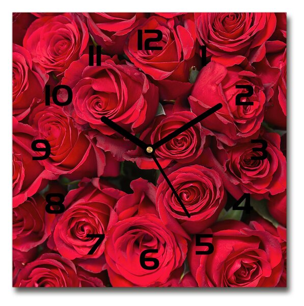 Sklenené hodiny štvorec Červené ruže