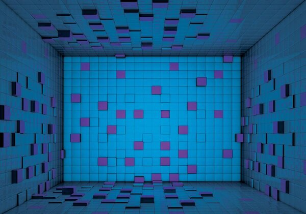 Fototapeta - 3D miestnosť z modrých kociek (152,5x104 cm)