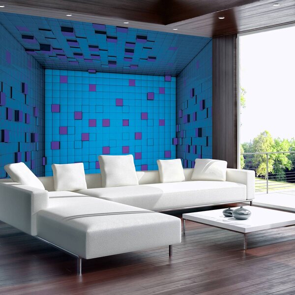 Fototapeta - 3D miestnosť z modrých kociek (152,5x104 cm)