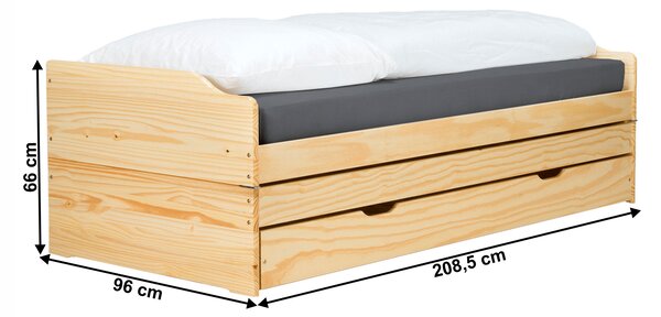 KONDELA Posteľ s výsuvnými prístelkami, prírodná, masív, 90x200, FLOPY