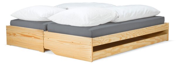 KONDELA Posteľ s výsuvnými prístelkami, prírodná, masív, 90x200, FLOPY