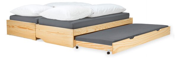 KONDELA Posteľ s výsuvnými prístelkami, prírodná, masív, 90x200, FLOPY