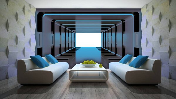 Fototapeta - Modrý 3D tunel (152,5x104 cm)