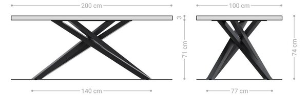 DELIFE Jedálenský stôl Edge zaoblený tvar 200x100x2,5-3 dub prírodný krížová podstava obdĺžnik nerezová oceľ švajčiarska hrana