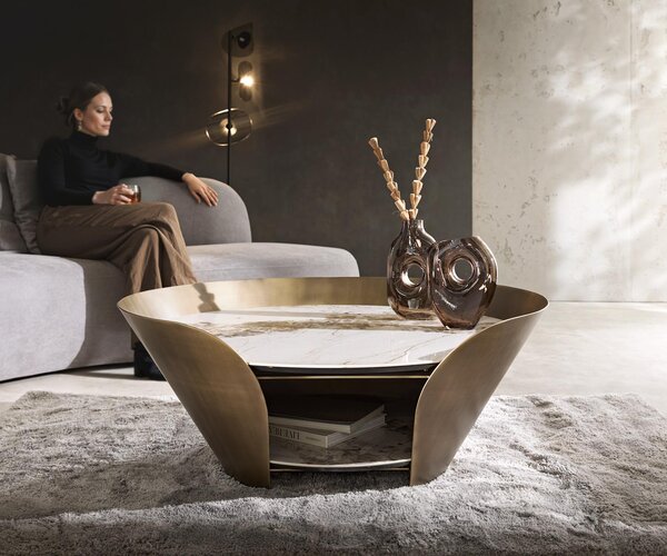 DELIFE Konferenčný stolík Skafi 100x40 cm keramika Minas melange metalická zlatá