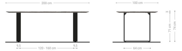 DELIFE Jedálenský stôl Edge zaoblený tvar 200x100x2,5-3 dub prírodný čierna tenká podstava švajčiarska hrana