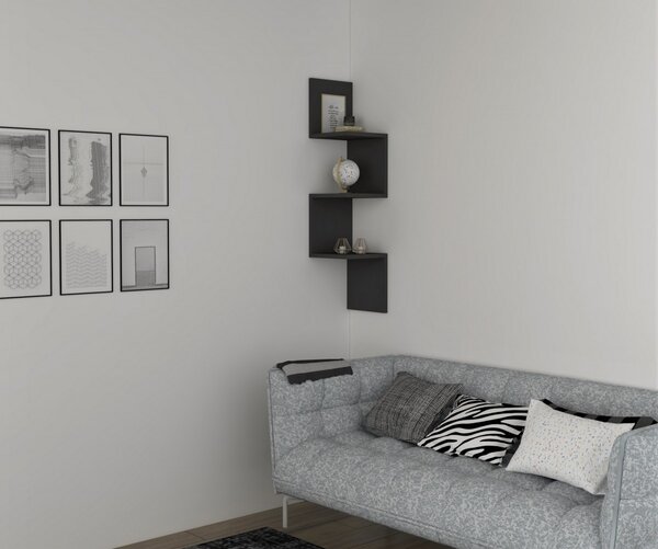 Hanah Home Nástenná rohová polica Zik antracit