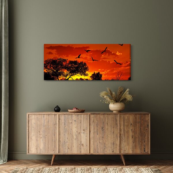 Obraz vtákov pri západe slnka (120x50 cm)