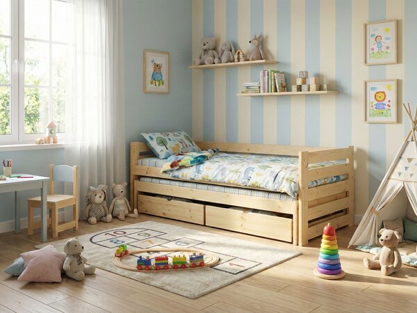 Wilsondo Detská posteľ s prístelkou Veronika 7 90x200 - prírodná