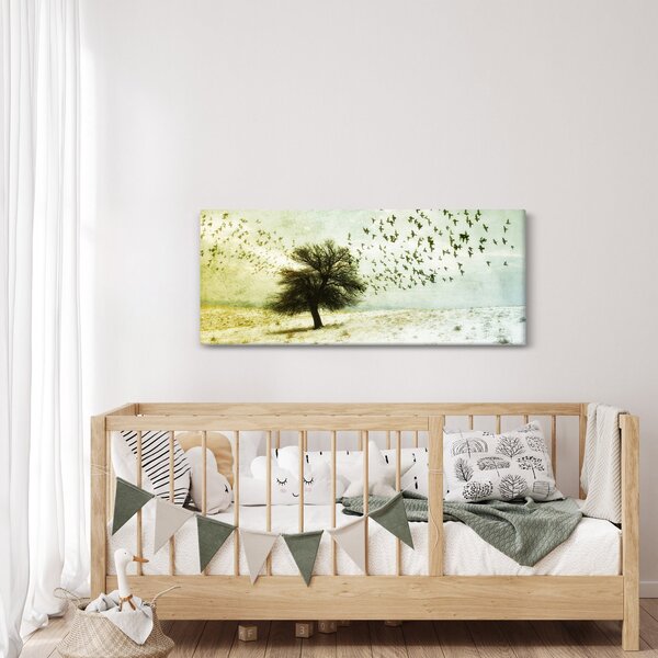 Obraz - Maľovaný kŕdeľ vtákov (120x50 cm)