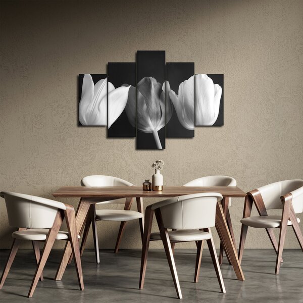 Obraz - Čiernobiele kvety tulipánov (150x105 cm)