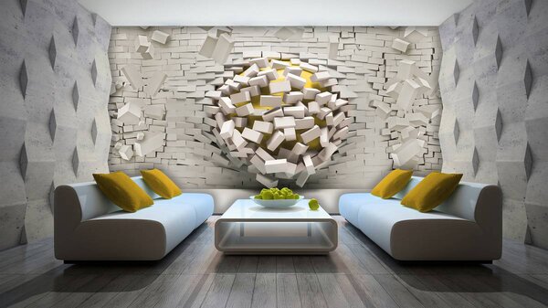 Fototapeta - 3D múr s loptou (152,5x104 cm)