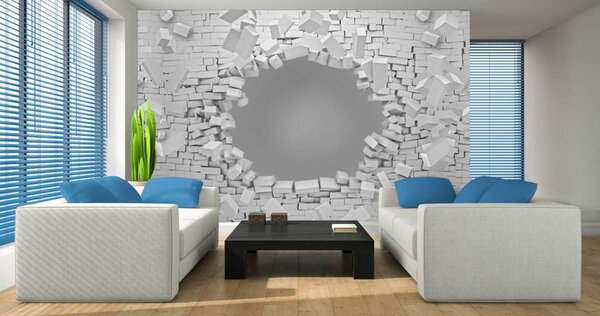 Fototapeta - 3D explózie tehlové múry (152,5x104 cm)