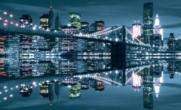 Fototapeta - New York Bridge v noci (152,5x104 cm)