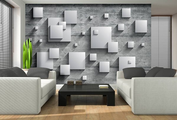 Fototapeta - Šedé štvorce na drevených doskách (152,5x104 cm)