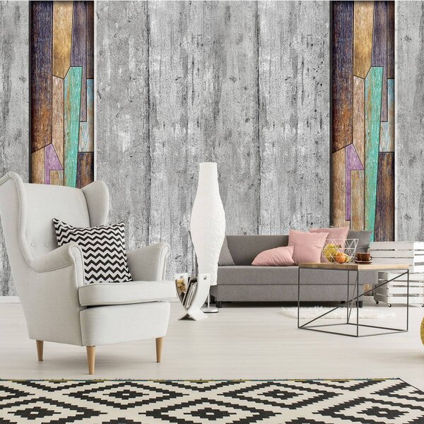 Fototapeta - Šedé a farebné drevené dosky (152,5x104 cm)