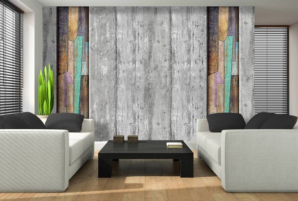 Fototapeta - Šedé a farebné drevené dosky (152,5x104 cm)