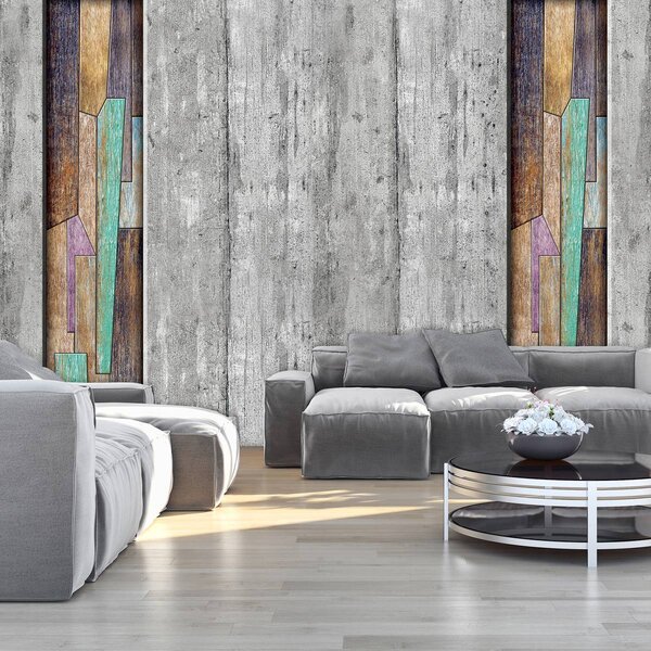 Fototapeta - Šedé a farebné drevené dosky (152,5x104 cm)