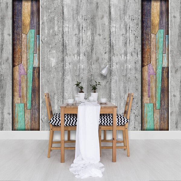 Fototapeta - Šedé a farebné drevené dosky (152,5x104 cm)