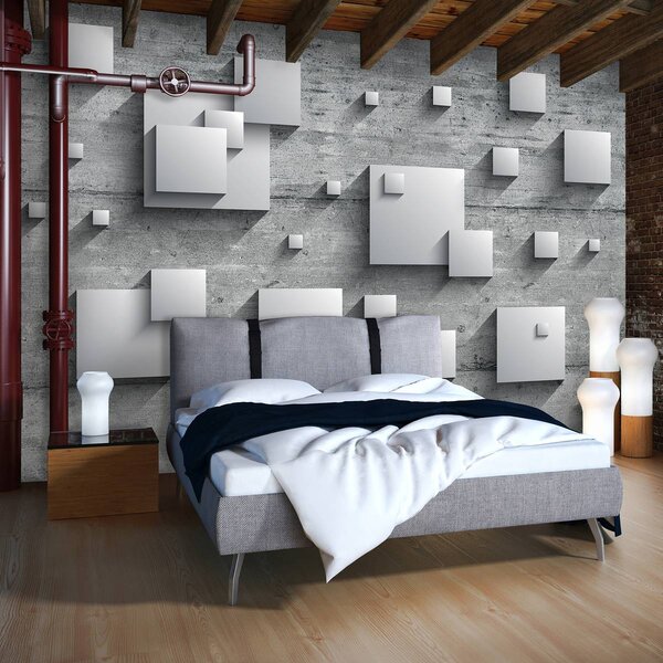 Fototapeta - Šedé štvorce na drevených doskách (152,5x104 cm)