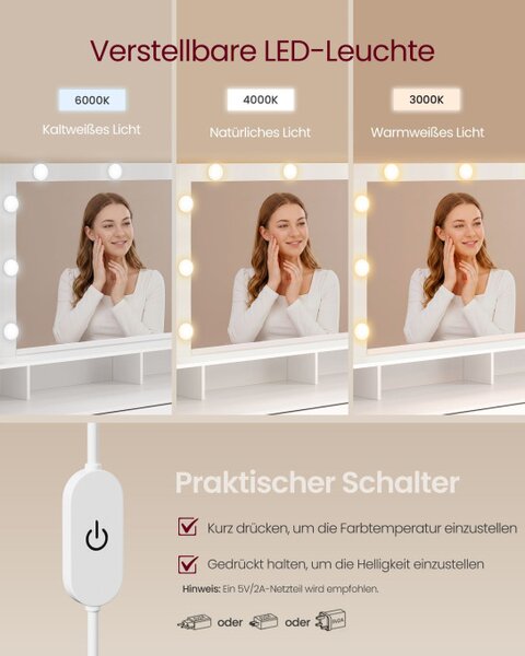 Toaletný stolík so zrkadlom a LED osvetlením RDT341WB01