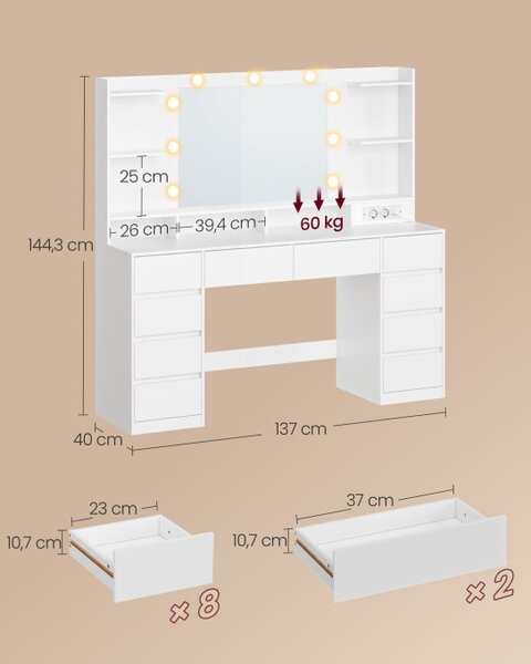 Toaletný stolík so zrkadlom a LED osvetlením RDT341WB01