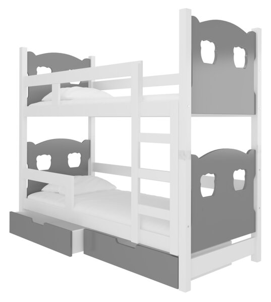 Detská poschodová posteľ MARABA, 180x75, biela/sivá