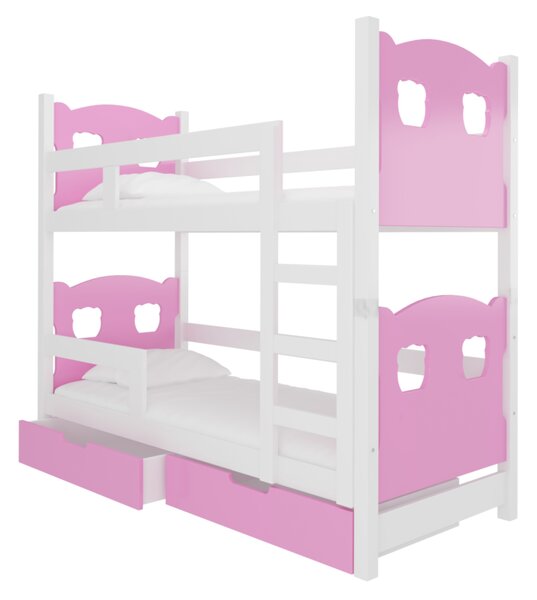 Detská poschodová posteľ poschodová MARABA, 180x75, biela/ružová