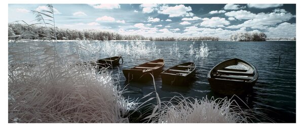 Obraz - Drevené loďky na jazere (120x50 cm)