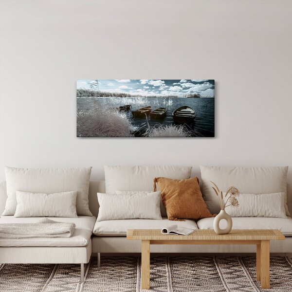 Obraz - Drevené loďky na jazere (120x50 cm)