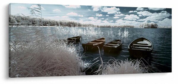 Obraz - Drevené loďky na jazere (120x50 cm)