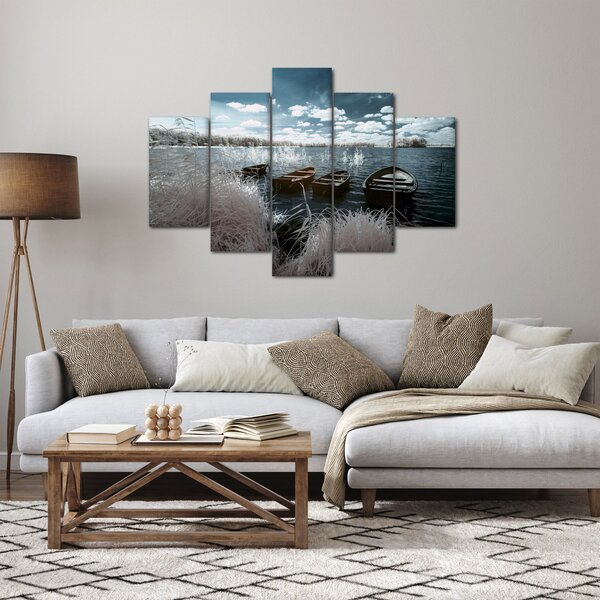 Obraz - Drevené loďky na jazere (150x105 cm)