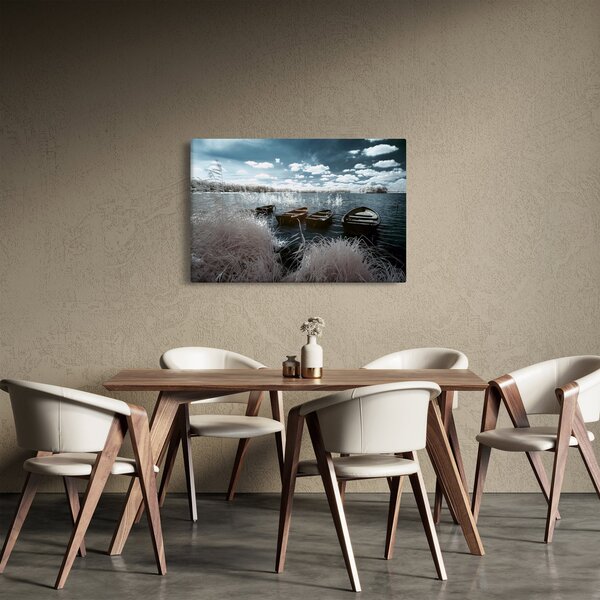 Obraz - Drevené loďky na jazere (90x60 cm)