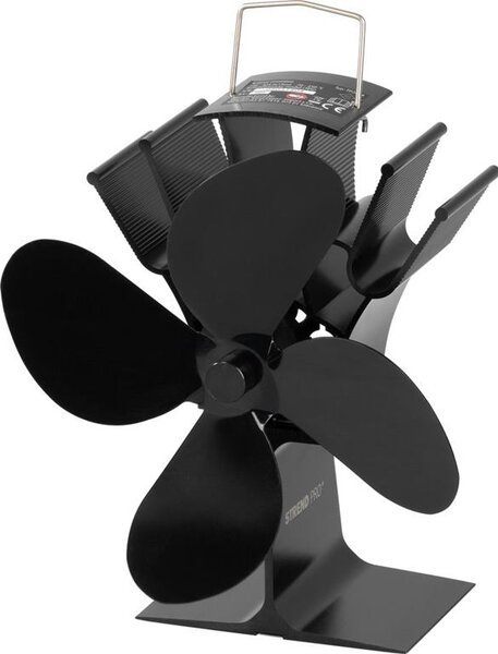 Ventilátor Strend Pro, krbový, stojanový, poháňaný teplom, 4-lopatkový, čierny