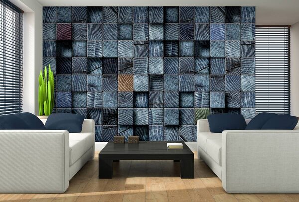 Fototapeta - Modré drevené kocky (152,5x104 cm)