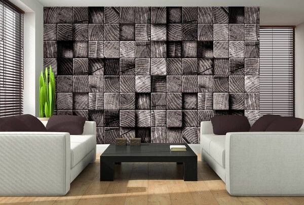 Fototapeta - Šedé drevené kocky (152,5x104 cm)
