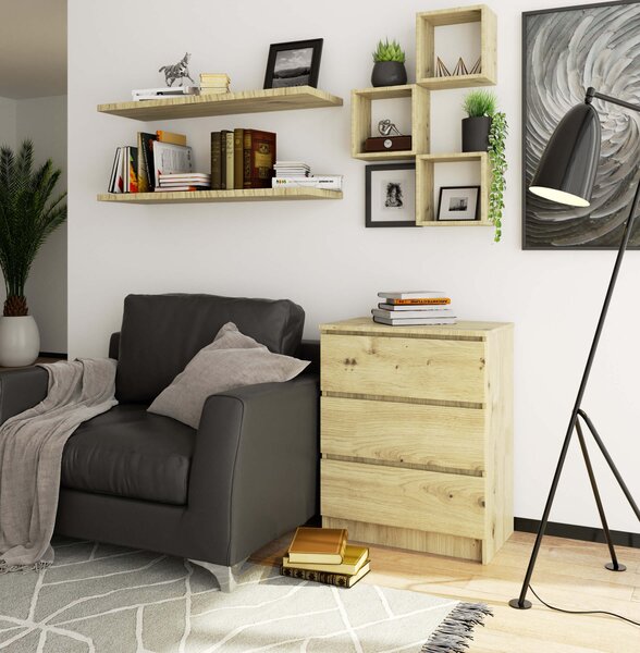 Ak furniture Komoda Kuba 60 cm - 3 zásuvky dub artisan