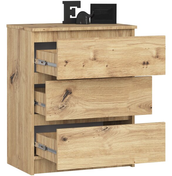 Ak furniture Komoda Kuba 60 cm - 3 zásuvky dub artisan