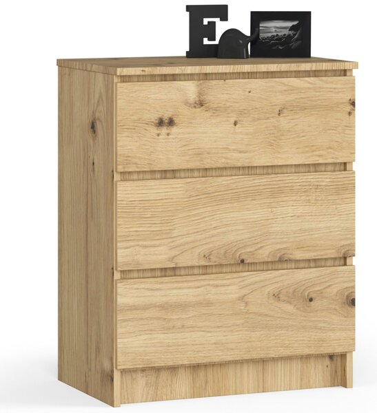 Ak furniture Komoda Kuba 60 cm - 3 zásuvky dub artisan