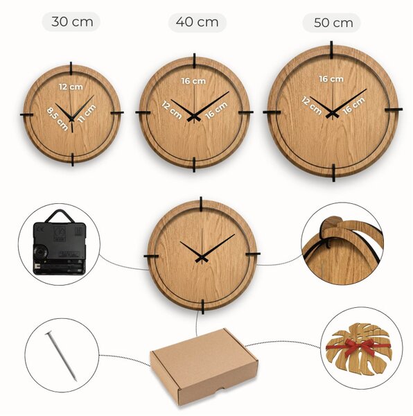 3D Nástenné hodiny Zlatý dub, tiché, moderné | SENTOP HDF0601-OAK