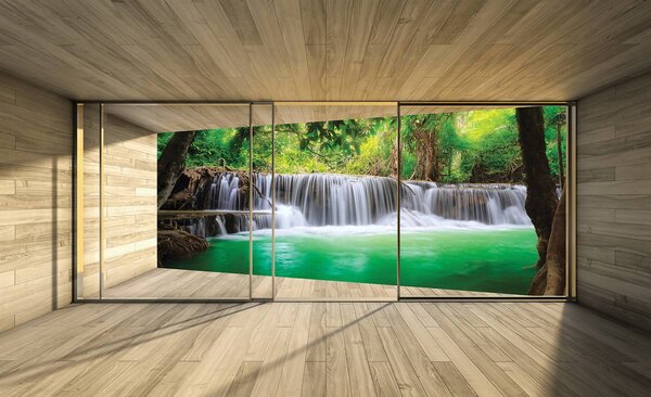 Fototapeta - Výhľad na terasu s vodopádom (152,5x104 cm)