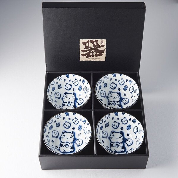 MADE IN JAPAN Set misiek Maneki Cat modrá 4 ks 13 × 7 cm