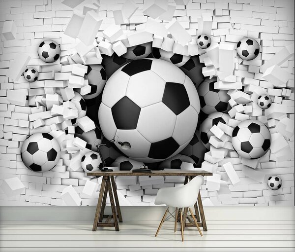 Fototapeta - 3D futbaly v brickwall (152,5x104 cm)