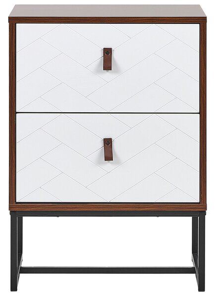 Nočný stolík tmavé drevo biela MDF kov 69 x 49 x 38 cm 2 zásuvky úložný priestor moderný štýl spálňa