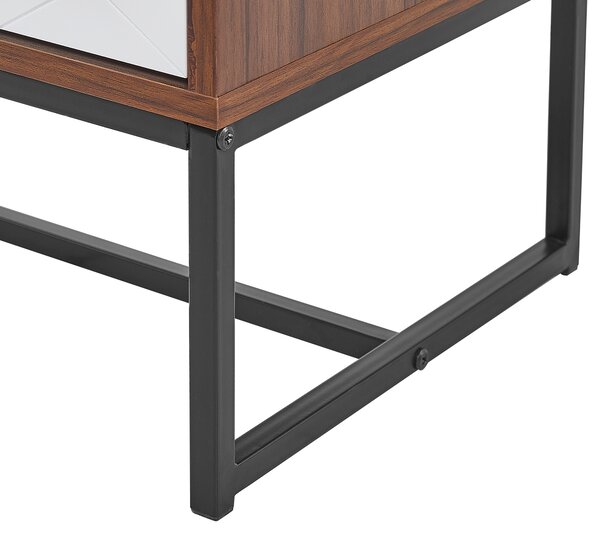 Nočný stolík tmavé drevo biela MDF kov 69 x 49 x 38 cm 2 zásuvky úložný priestor moderný štýl spálňa