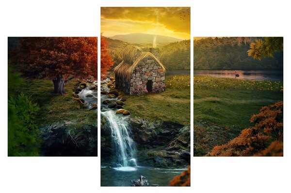 Obraz Chalupku v rozprávkovej krajine (90x60 cm)