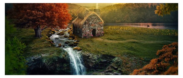 Obraz Chalupku v rozprávkovej krajine (120x50 cm)