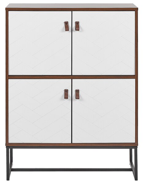 Komoda tmavé drevo biela MDF kov 100 x 76 x 39 cm 4-dverová skrinka úložný priestor moderný štýl obývačka spálňa