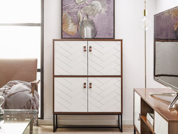 Komoda tmavé drevo biela MDF kov 100 x 76 x 39 cm 4-dverová skrinka úložný priestor moderný štýl obývačka spálňa